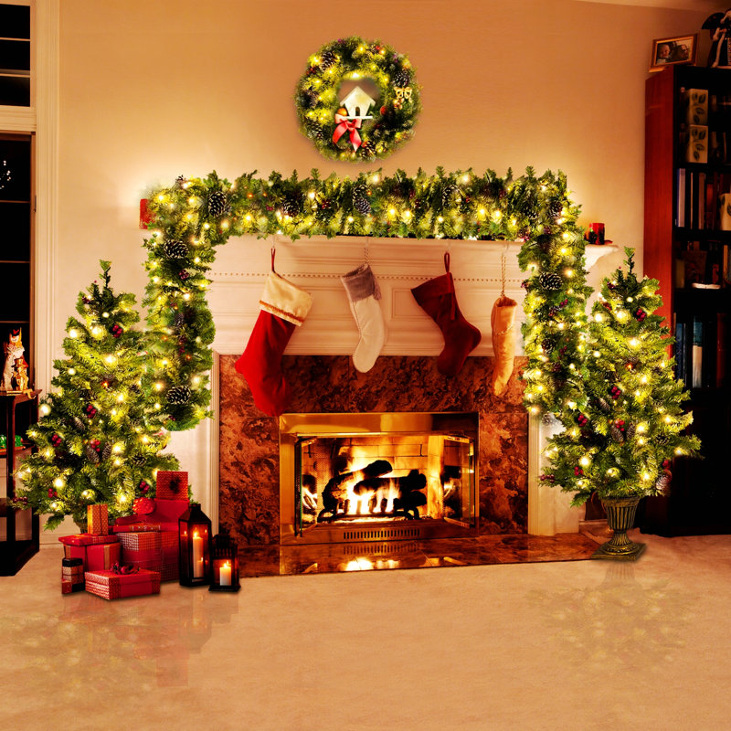 Ensemble de 4 pièces, arbre de Noël artificiel pré-éclairé