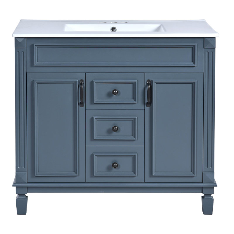 Meuble-lavabo 36 po avec lavabo supérieur, Noir, Bleu