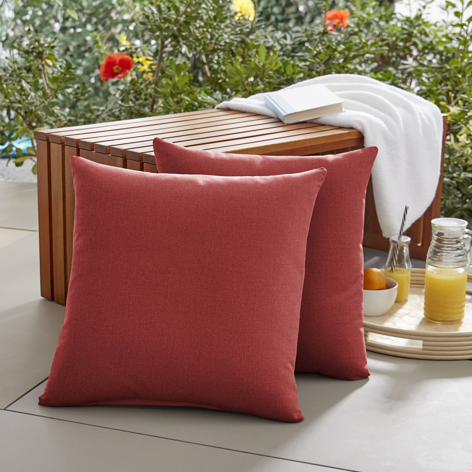Ashish Outdoor Sunbrella Rectangular Pillow Cover & Insert, Square 18", Dark Pink