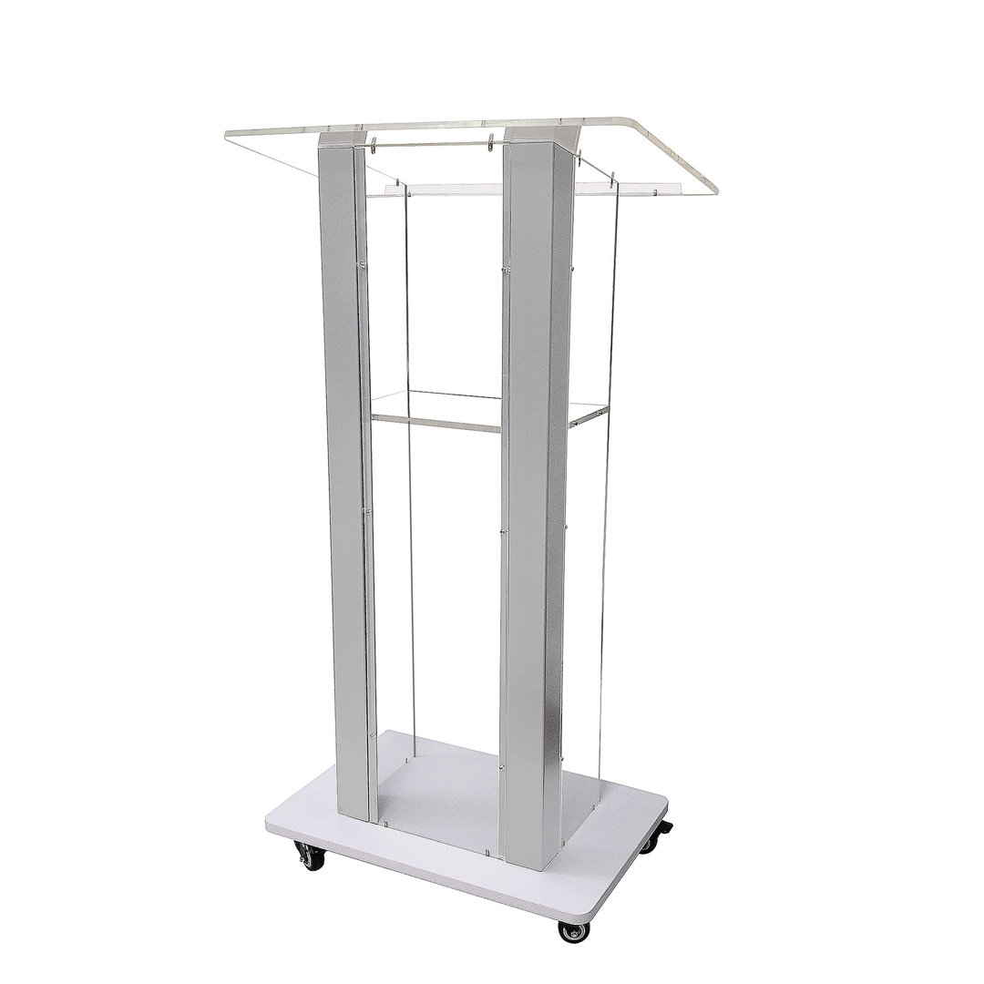 Clear Acrylic Plexiglass Podium Steel Sides Church Pulpit School Lectern Debate Funeral Home FixtureDisplays