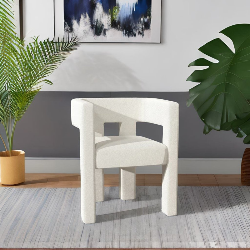 Fauteuil demi-tonneau en velours de 24,8 po de largeur Owaneco, Velours blanc