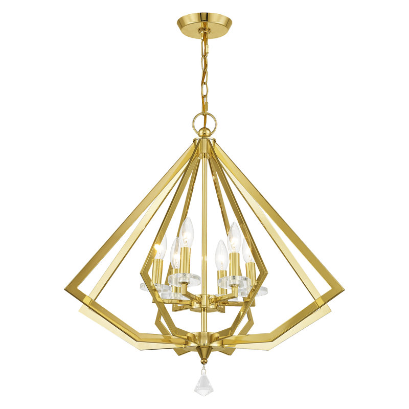 Lustre lanterne à 6 lumières Zyvon Diamond, Laiton poli, 6, H 26 po x l 25 po x P 25 po