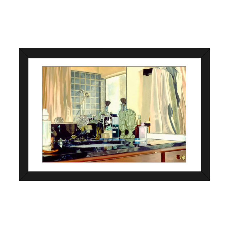 «Bathroom Frogs», reproduction d'art sur toile, H 16 po x l 24 po x P 1 po, Papier d'art encadré noir, Blanc