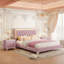 Ensemble de chambre à coucher 3 pièces, grand lit plateforme tapissier avec lumières DEL et deux tables de chevet - rose-1719317438