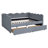Queen Size Daybed with Two Storage Drawers, Cozy Gingham Sofa Bed with USB Port and Wave Shaped Linen Fabric, Navy Blue-168768065-168768071