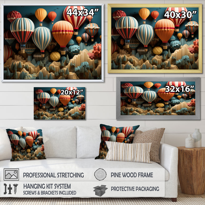 «Red Hot Air Ballon Mosaic I», impressions sur toile montgolfière, H 24 po x l 32 po x P 1 po, Toile tendue