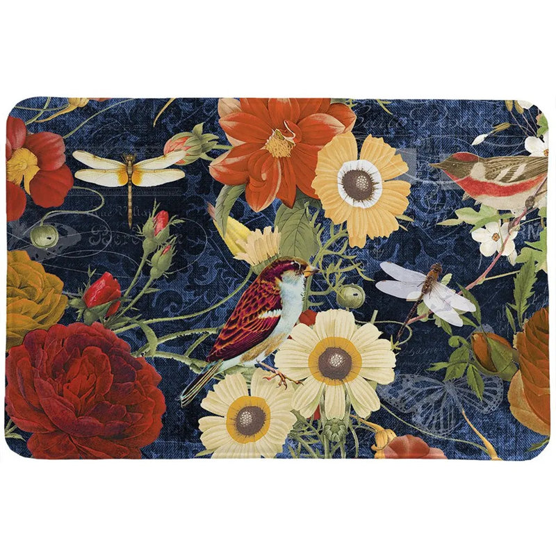 Tapis en mousse à mémoire de forme à motif floral rétro de tienne