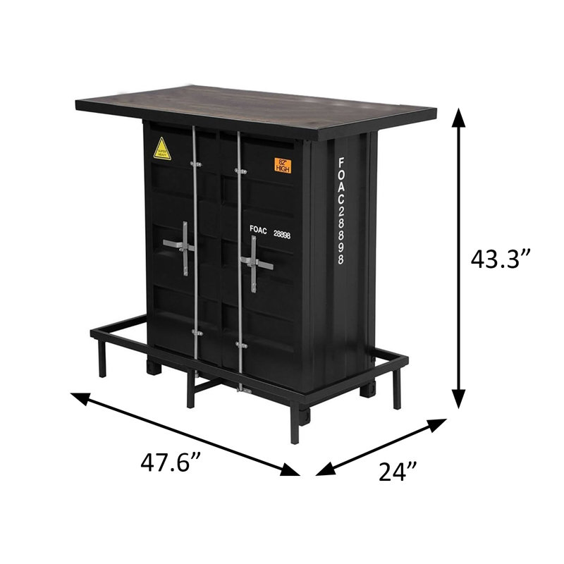 Table de bar industrielle 47,6 po avec lumière DEL, noir / chêne foncé patiné