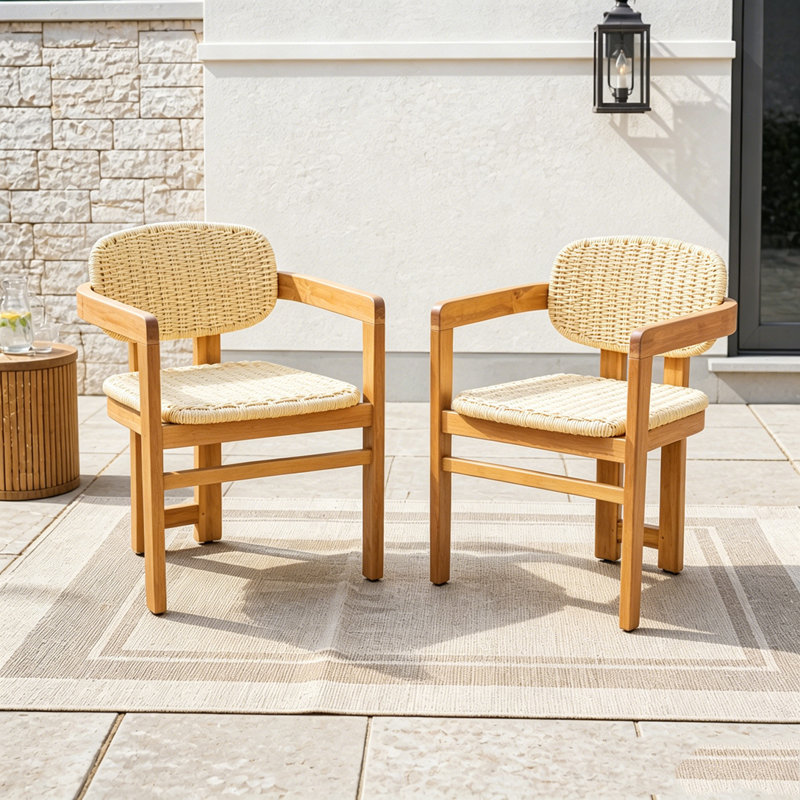 Ensemble de chaises d'extérieur en rotin tissé, Natural-1