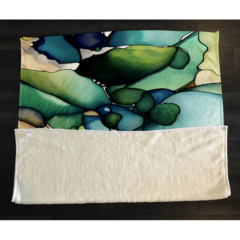 Throw Blanket, 68" W x 80" L, Abstract, Green/Blue