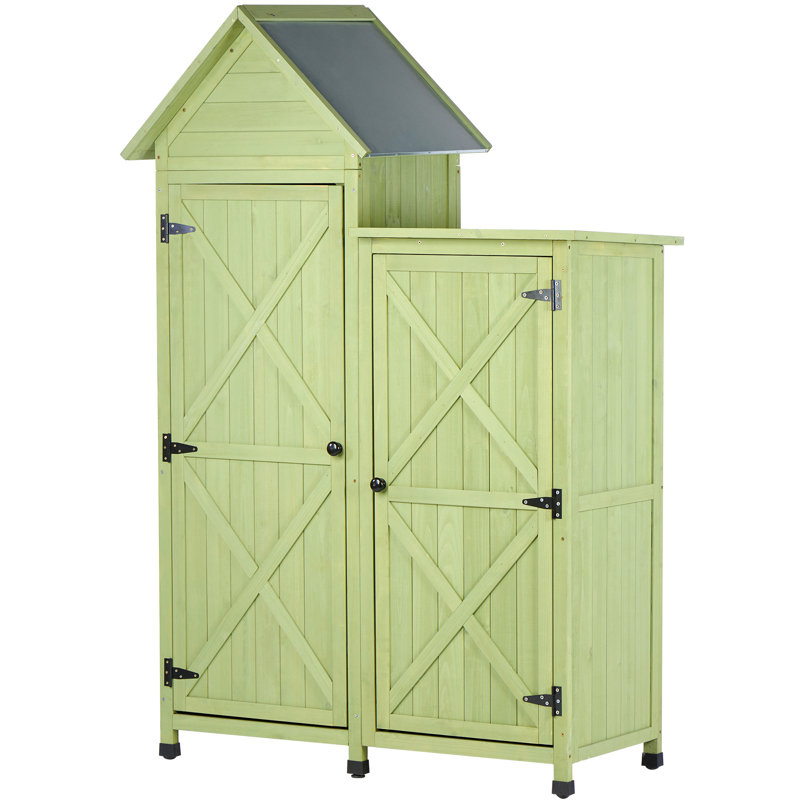 FTCBNet Solid Wood Outdoor Storage Shed - Waterproof Metal Roof & Wooden Vertical Design, Tall Garden Tool Cabinet with Multiple Shelves for Patio, Backyard, Lawn, Yard (22" x 46" x 67")
