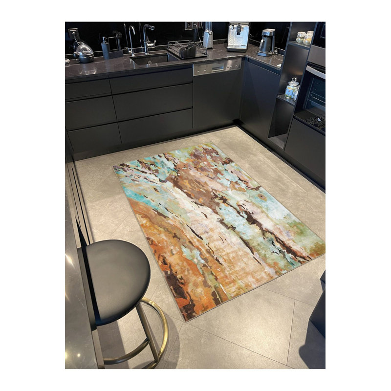 Tapis multicolore à motif abstrait et lavable à la machine, Rectangle 3 pi 3 po x 4 pi 11 po