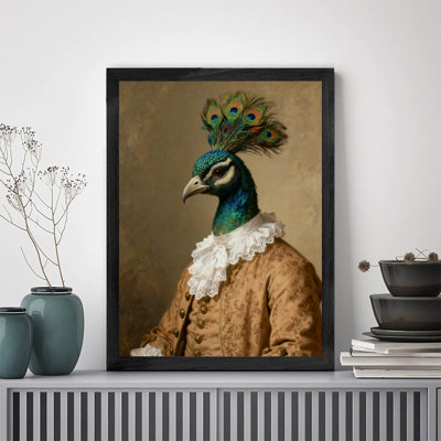 Art encadré noir avec paon rétro