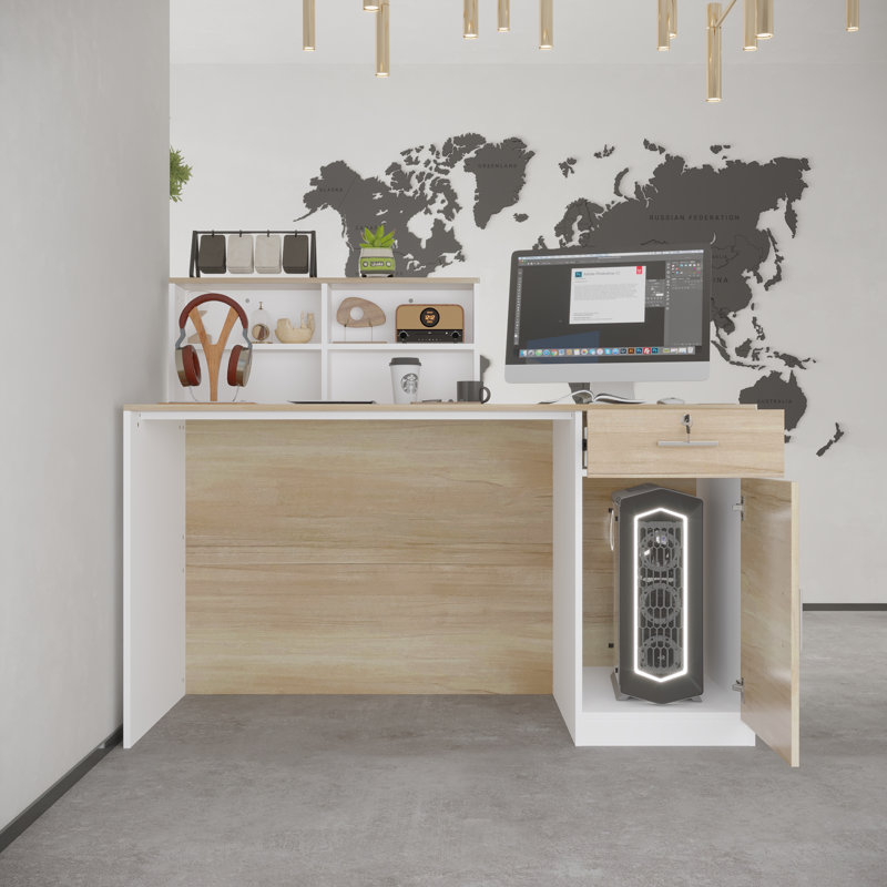 Rectangle Solid + Manufactured Wood Reception Desk with Filing Cabinet
