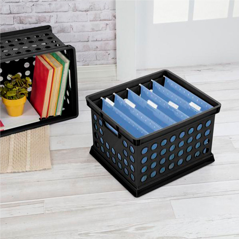 Sterilite Stackable Plastic Storage Open Crate Bin Organizer Box, Black, 18 Pack, Black