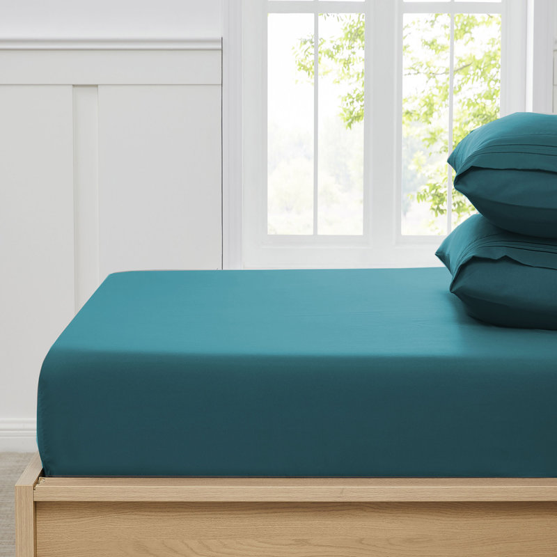 Brushed Microfiber Bottom Sheets with Built in Sheet Straps, Twin Fitted Sheet, Teal
