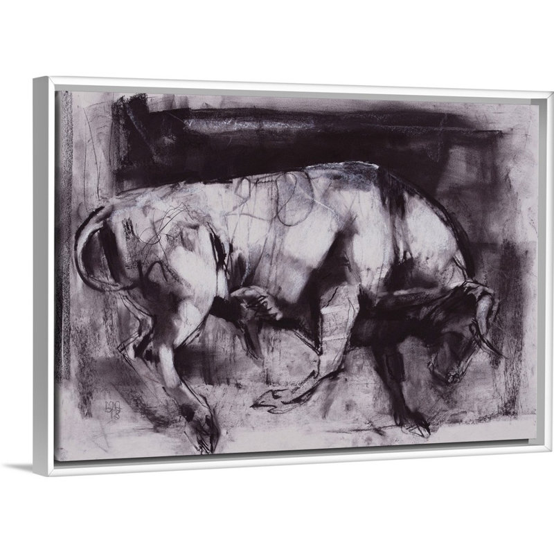 «The White Bull» par Mark Adlington, impression sur toile, Cadre flottant blanc, H 14 po x l 20 po x P 1,75 po