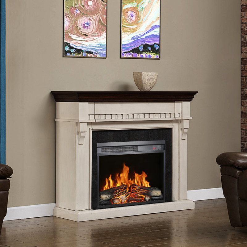 Foyer électrique encastrable 23 pouces, flamme réaliste, bûche, télécommande, minuterie, protection contre la surchauffe, chaleur de 1400 W, 5000 S par heure, 11 réglages de température, source DEL 50 000 heures, 4 réglables