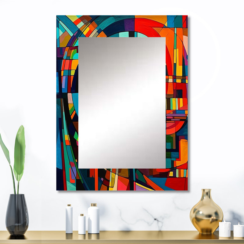 Orange Force In Motion - miroir décoratif géométrique, miroir mural orange, impression d'art en métal, 32 po x 24 po