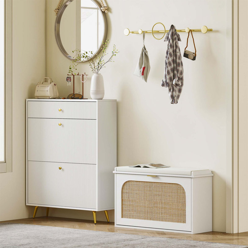 Shoe Storage Bench, 47cm H x 80cm W x 26cm D, Beige/White