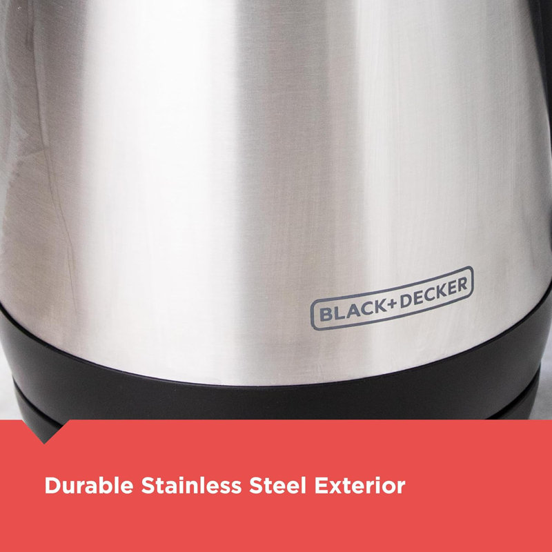Bouilloire électrique sans fil de 1,7 litre Black + Decker, Ke1700SD, ébullition rapide, arrêt automatique, acier inoxydable