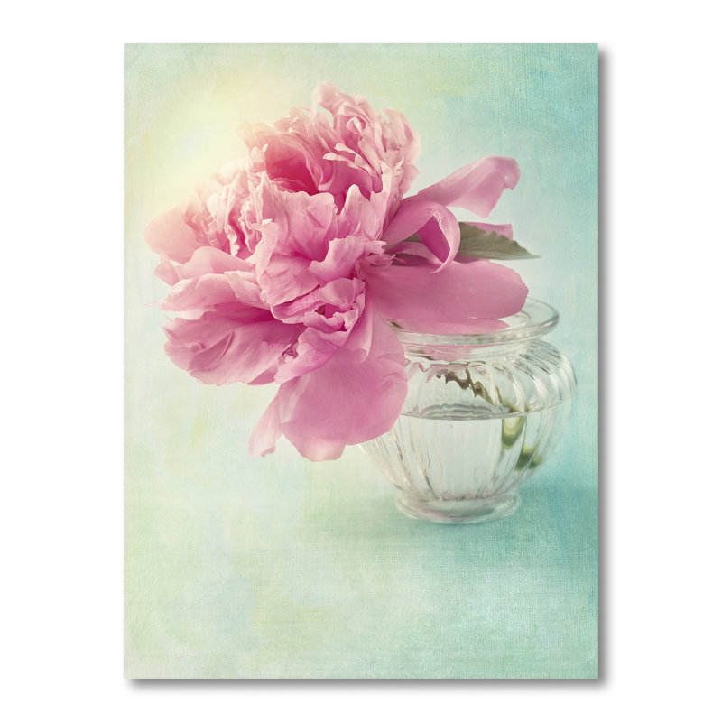 Pivoine rose dans un vase II - décoration murale traditionnelle en toile, H 20 po x l 12 po x P 1,5 po, Toile tendue