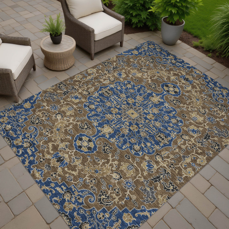Machine Washable Indoor/Outdoor Chantille ACN2463 Traditional Rug, Navy, 10' x 14'