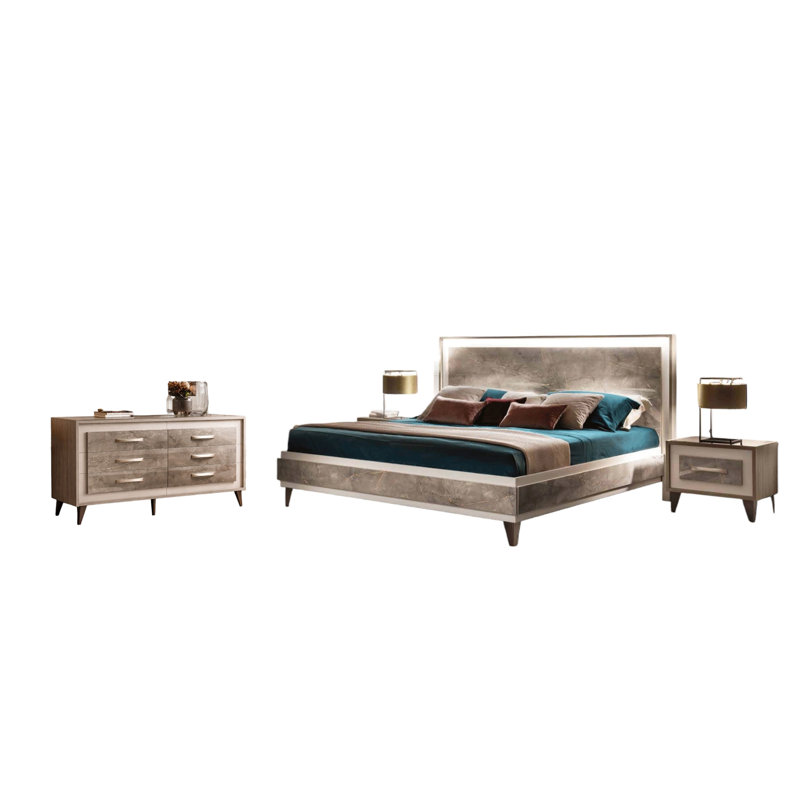 Ensemble de chambre avec très grand lit 4 pièces Monaco avec commode double, Très grand lit