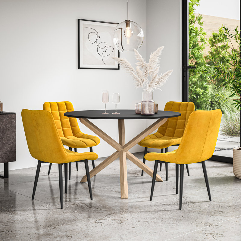 Darcus 4 - Person Dining Set, Black/Oak/Mustard