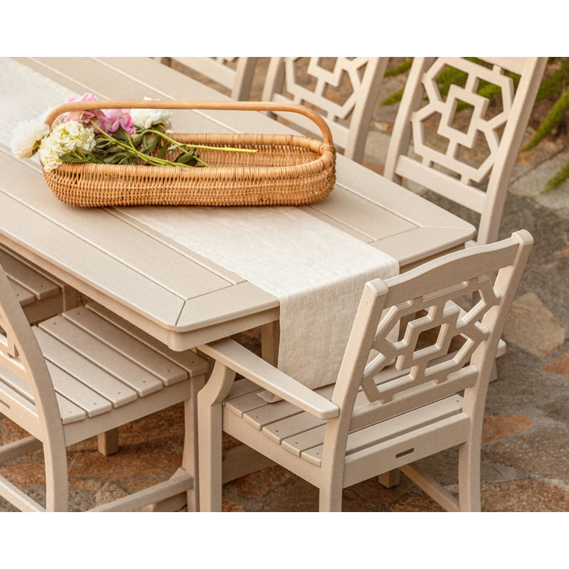 Martha Stewart by POLYWOOD Chinoiserie 9-Piece Dining Set with Trestle Legs, White