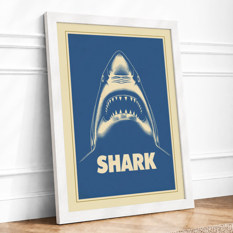 Shark Minimalist - Framed Print, A4 - 29.7 x 21.0 cm, White