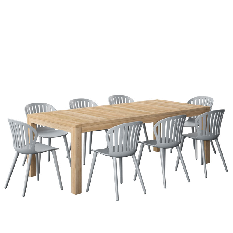Anautica Outdoor Patio 9pc FSC Solid Teak Wood and Aluminum Dining Set, Gray