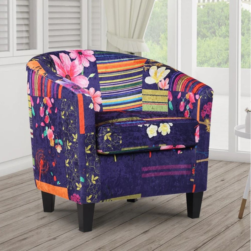 Angelice Multicoloured Patchwork Accent Tub Chair, Navy