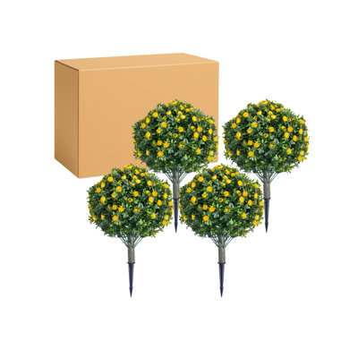 Arbre à fleurs artificielles 23,6 "avec épi de sol, faux arbres topiaires pour la décoration intérieure de patio et d'intérieur, paquet de 4, rose jaune