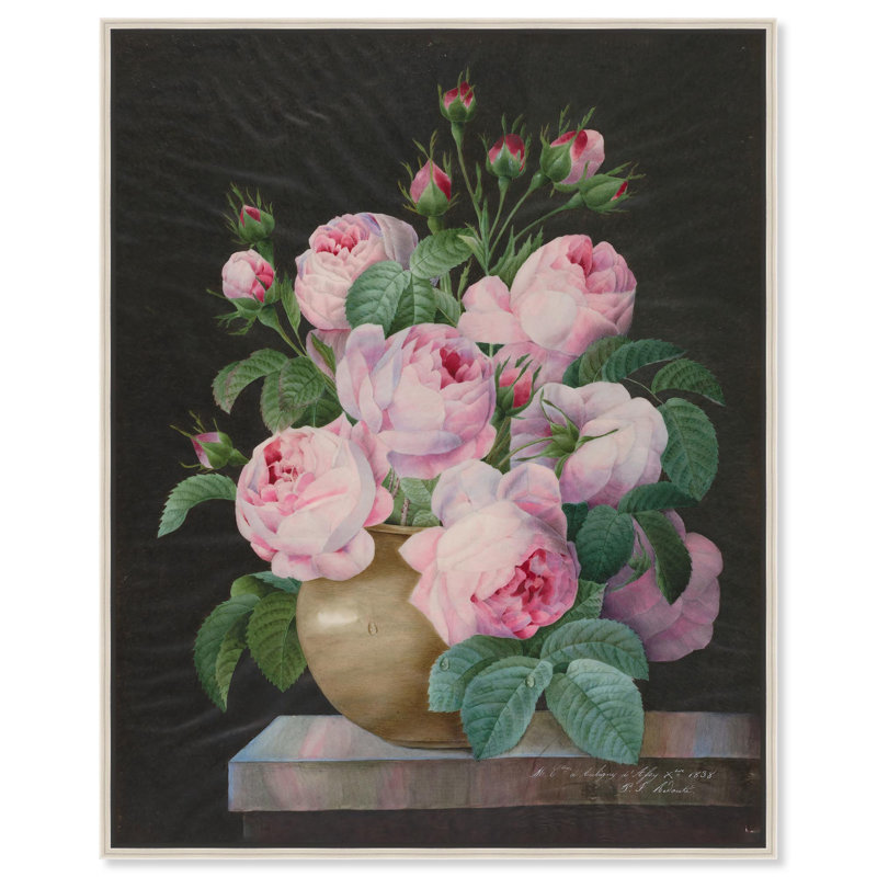 «Pink Roses in a Vase» par Art Remedy, Noir, H 21 po x l 17 po, Floater Frame