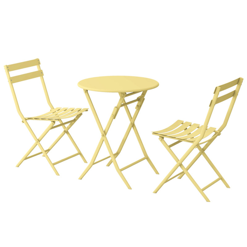3 Piece Patio Bistro Set Of Foldable Round Table And Chairs, Yellow, Yellow