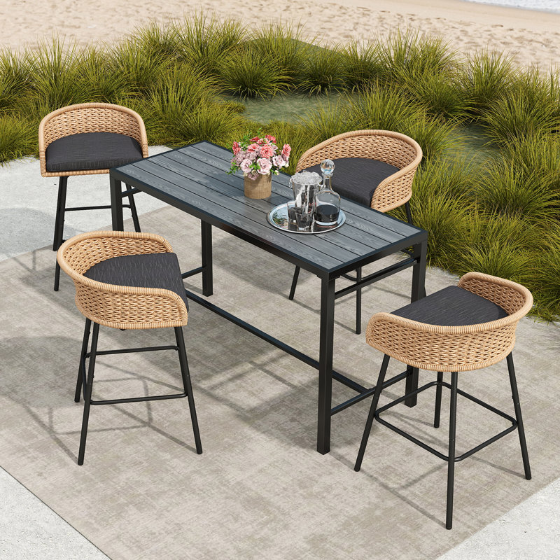 Carvin 4 - Person Rectangular Outdoor Dining Set With Cushions, Black, Charcoal