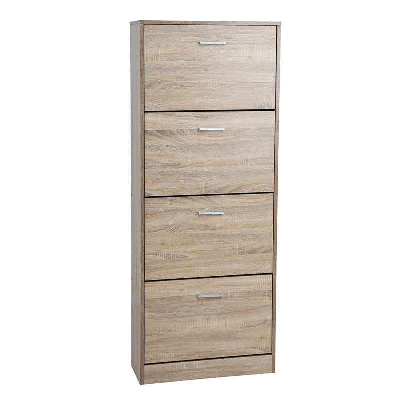 16 Pair Stackable Solid Wood Shoe Storage Cabinet, Natural