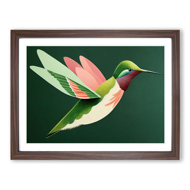 A Daring Hummingbird Abstract - Framed Print, 25cm H x 34cm W x 2cm D, Walnut