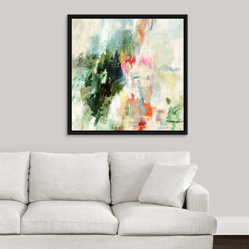 « jealous hearts », peinture sur toile, H 37,7 po x l 37,7 po x P 1,75 po, Cadre flottant noir