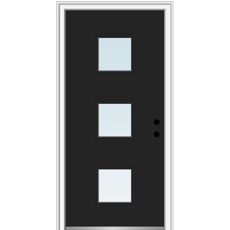 Porte d'entrée pré-suspendue en acier Spotlight, H 80 po x l 32 po x P 1,75po, S'ouvre à droite vers l'intérieur, Noir