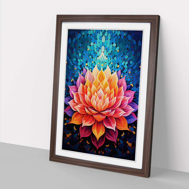 Lotus Flower Op No.2 - Single Picture Frame Print on Wood, Walnut , 34cm H x 25cm W x 2cm D