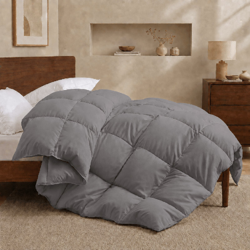  Soft All-Season Down Feather Fiber Comforter - Cozy, Fluffy Duvet Insert with Corner Tabs for Secure Fit, Dark Gray