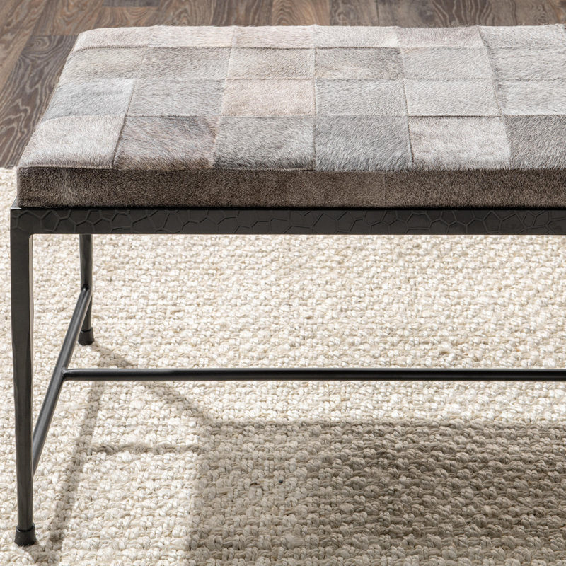 Achen Leather Hide Ottoman Bench, 18.5" H x 60" W x 18" D, Gray