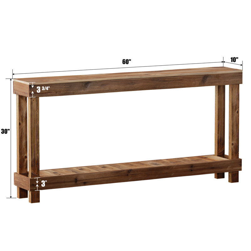 60" x 10" Solid Wood Console Table, Brown