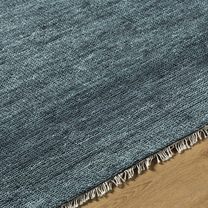 Hand Knotted Wool Area Rug in Blue, Square 10'
