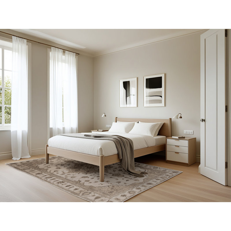 Tapis beige Tabriz lavable à la machine, Rectangle 5 pi x 7 pi