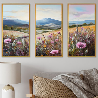 Mauve chardon champ montagne charme I - chardon ensemble d'art mural en toile