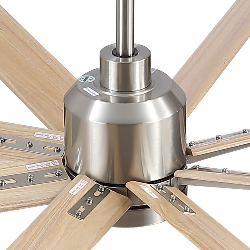 84" Lowe Profile Ceiling Fan With Light, Silver, Natural Wood