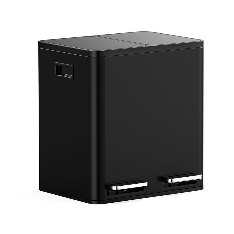 Stainless Steel 30 Litre Step On Multi-Compartments Trash & Recycling Bin, Matte Black